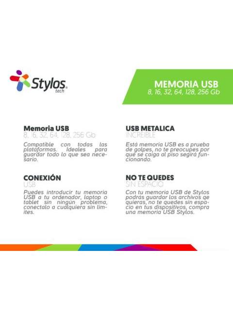 MEMORIA USB STYLOS 8GB USB A LECTURA 80MB-S PLATA