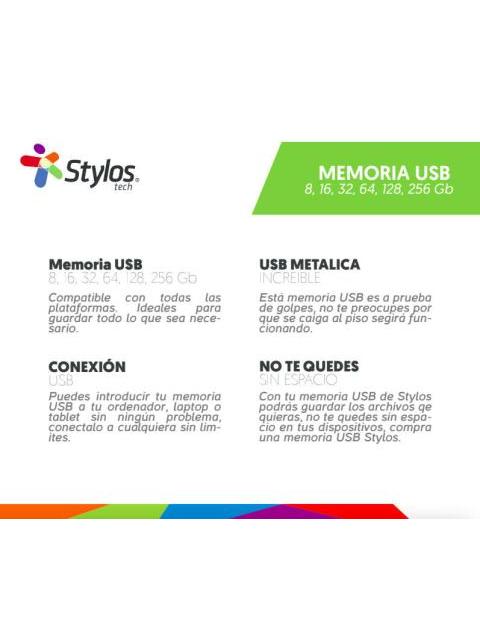 MEMORIA USB STYLOS ST100 256GB USB 2.0 PLATA