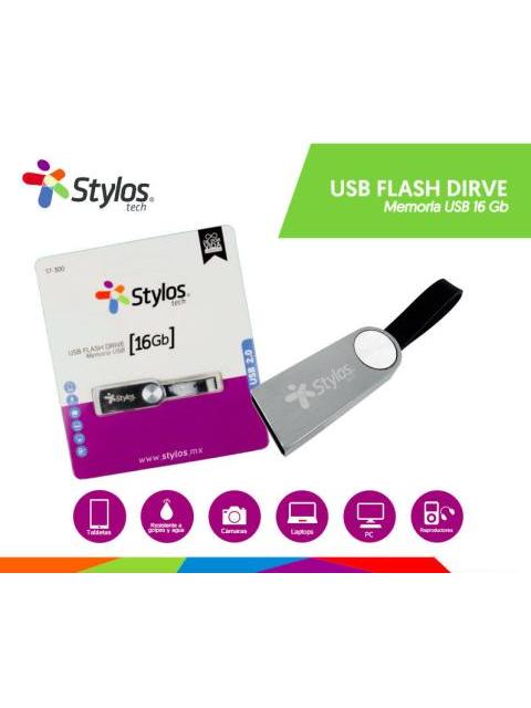 MEMORIA USB STYLOS ST300 16GB USB 2.0 LECTURA 80MB-S GRIS