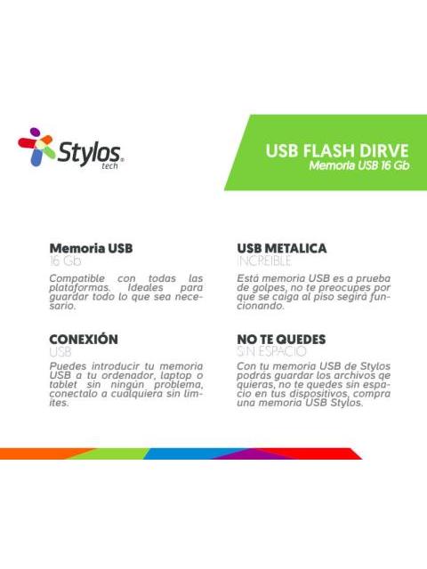 MEMORIA USB STYLOS ST300 16GB USB 2.0 LECTURA 80MB-S GRIS