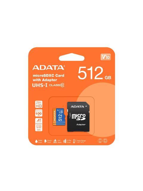 MICRO SECURE DIGITAL ADATA PREMIER A1 UHSI 512GB CLASS 10 VELOCIDAD DE LEC-ESC 100-25 (MB-S). AUSDX512GUICL10A1RA1
