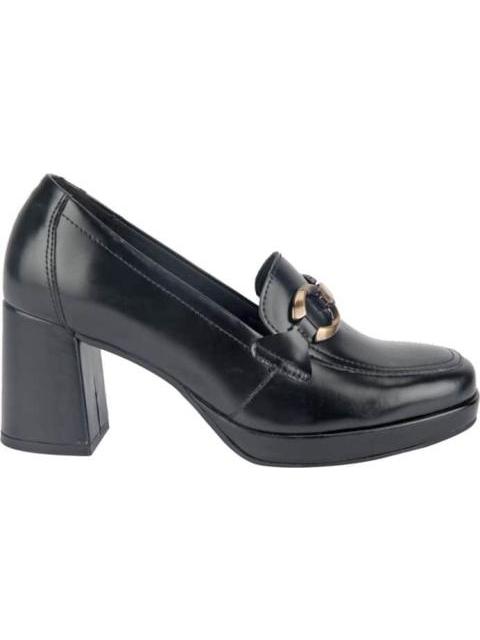 MOCASIN DE PIEL TACON ANCHO Y CADENA NEGRO FLEXI