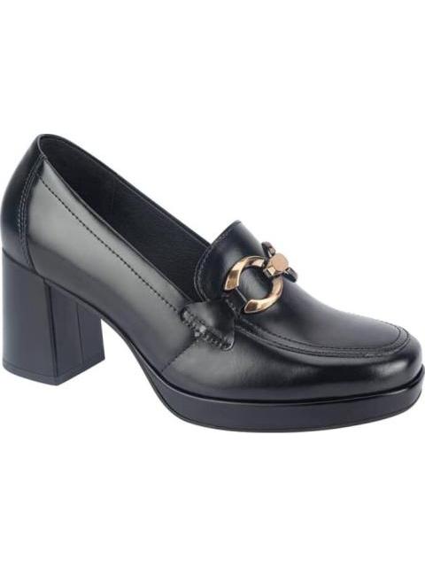 MOCASIN DE PIEL TACON ANCHO Y CADENA NEGRO FLEXI