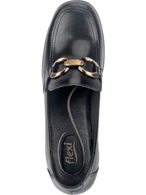 MOCASIN DE PIEL TACON ANCHO Y CADENA NEGRO FLEXI