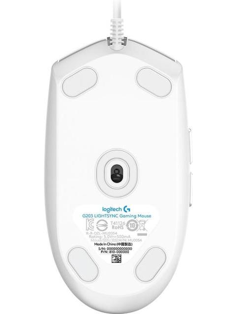 MOUSE GAMER LOGITECH OPTICO G203 LIGHTSYNC ALAMBRICO USB 8000DPI BLANCO