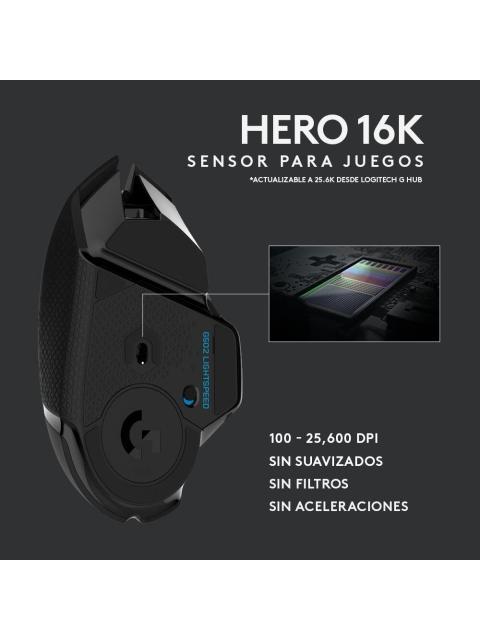 MOUSE GAMER LOGITECH OPTICO G502 HERO LIGHTSPEED INALAMBRICO USB 16000DPI NEGRO