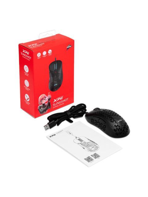 MOUSE GAMING XPG SLINGSHOT. CON SENSOR OPTICO PMW3360 OFRECE HATA 12 000 DPI. CABLE TRENZADO ULTRALIGERO EFECTOS DE ILUMINACION RGB SLINGSHOTBKCWW