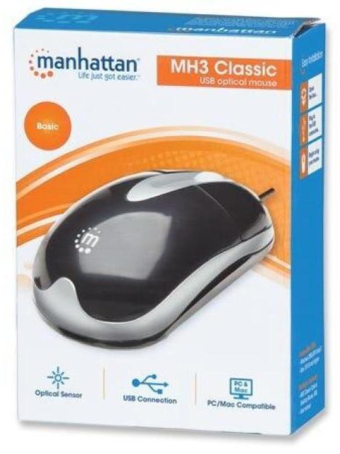 MOUSE MANHATTAN OPTICO MH3 ALAMBRICO 1000DPI USB DISENO CLASICO