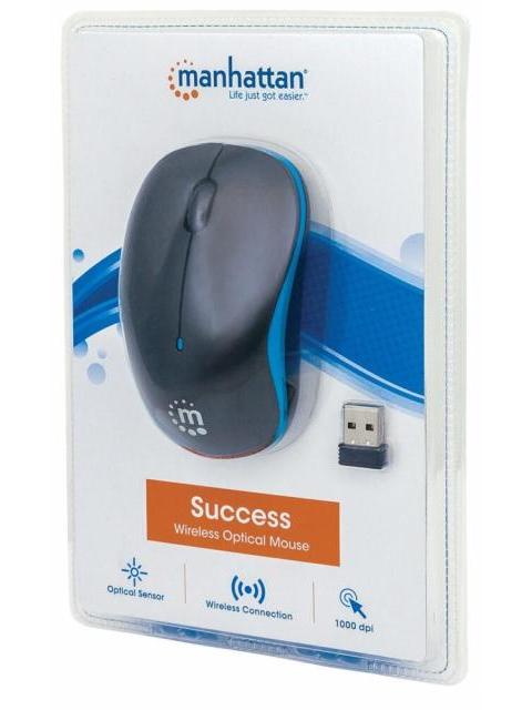 MOUSE MANHATTAN OPTICO SUCCESS INALAMBRICO USB 1000 DPI NEGRO-AZUL
