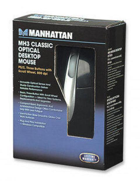 MOUSE MANHATTAN OPTICO MH3 ALAMBRICO 1000DPI USB DISENO CLASICO