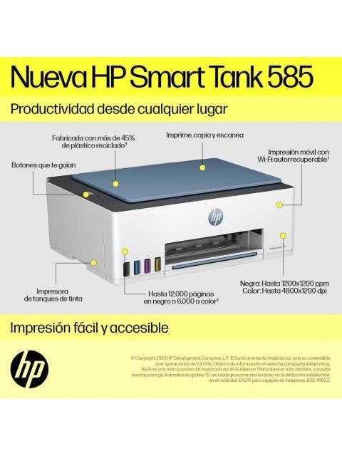 MULTIFUNCIONAL HP SMART TANK 585 1F3Y4A 3 000 PAGINAS POR MES 12 PPM 4800 X 1200 DPI