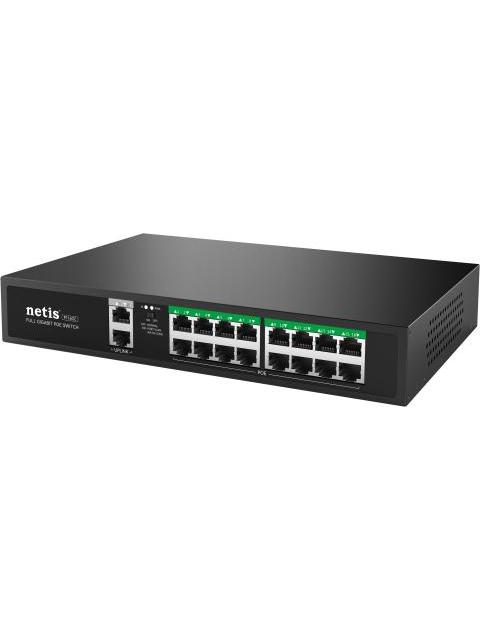 NETIS SWITCH POE P116GC 16 PUERTOS POE Y 2 PUERTOS UPLINK 240W 1000 MBPS WATCH DOG PLUG PLAY 250 MTS DE ALCANCE NO ADMINISTRABLE