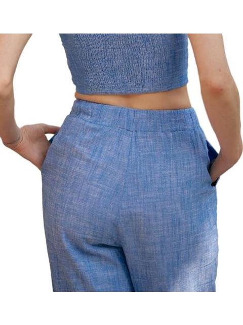 PANTALON DE LINO AZUL HOLLY LAND