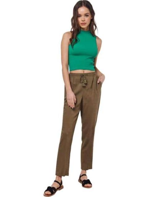 PANTALON RECTO DE LINO VERDE OLIVO HOLLY LAND