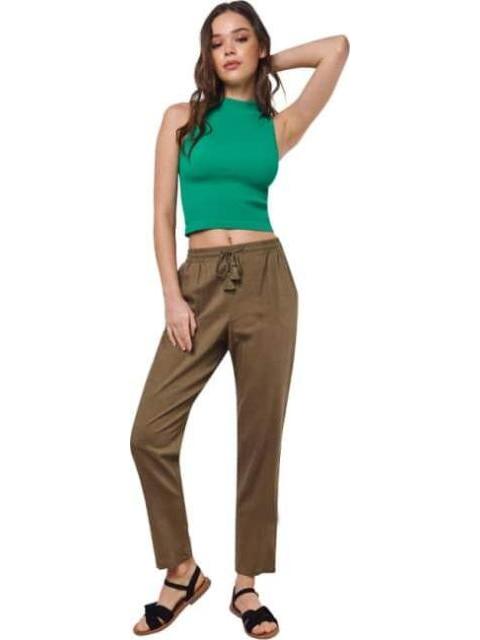 PANTALON RECTO DE LINO VERDE OLIVO HOLLY LAND