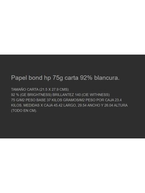 PAPEL TAMANO CARTA COLOR BLANCO MARCA HP 764025932868 75GR 92 BLANCURA 10 RESMAS CON 500 HOJAS CADA UNA