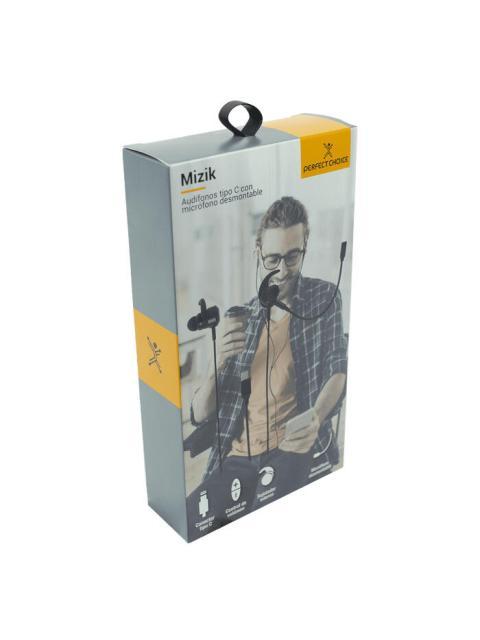 PERFECT CHOICE AUDIFONOS INTRAURICULARES CON MICROFONO MIZIK ALAMBRICO USB-C NEGRO
