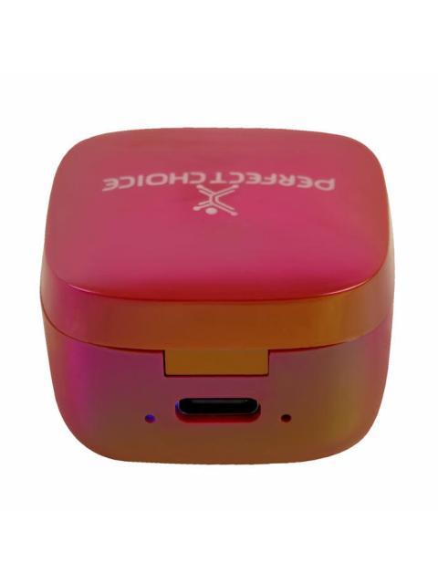 PERFECT CHOICE AUDIFONOS INTRAURICULARES CON MICROFONO TWS MINI PEARL INALAMBRICO BLUETOOTH USB-C ROJO