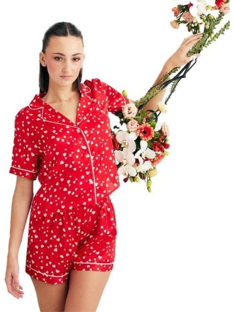 PIJAMA CAMISA Y SHORT ROJO LOVE TO LOUNGE