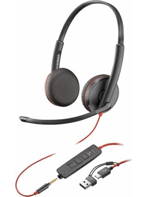 POLY AUDIFONOS CON MICROFONO BLACKWIRE 3225 ALAMBRICO 2.2 METROS USB-A-3.5MM NEGRO