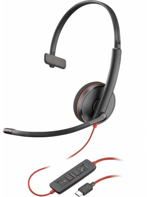POLY MONOAURAL CON MICROFONO BLACKWIRE 3210 ALAMBRICO USB C NEGRO