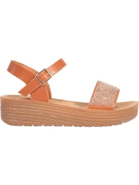 SANDALIA PLANA CON BRILLOS COGNAC VI LINE
