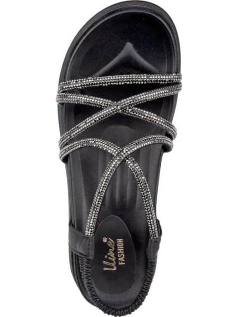 SANDALIA PLANA CON BRILLOS NEGRO VI LINE FASHION