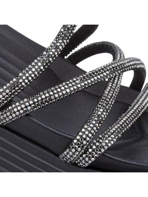SANDALIA PLANA CON BRILLOS NEGRO VI LINE FASHION
