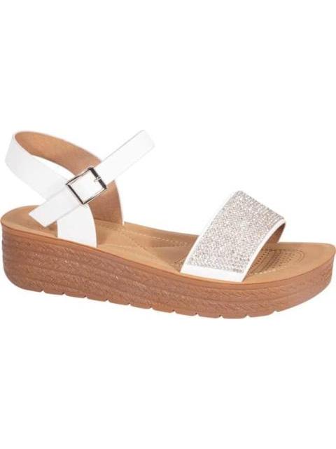 SANDALIA PLANA CON BRILLOS BLANCO VI LINE