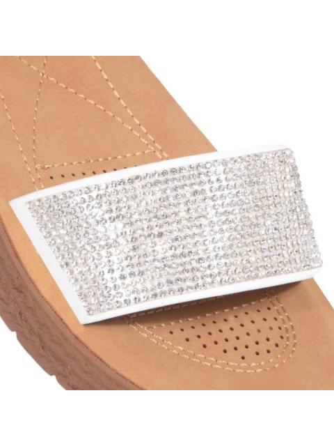 SANDALIA PLANA CON BRILLOS BLANCO VI LINE