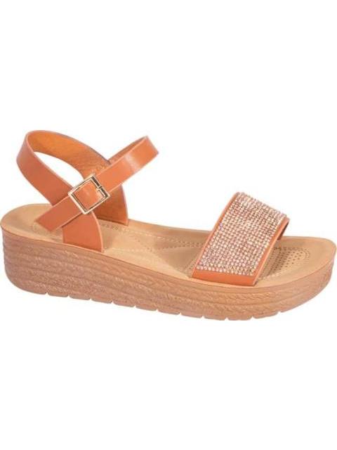 SANDALIA PLANA CON BRILLOS COGNAC VI LINE