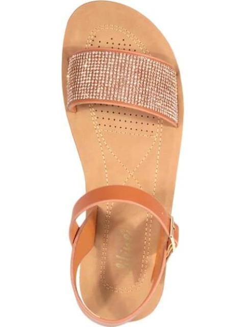 SANDALIA PLANA CON BRILLOS COGNAC VI LINE