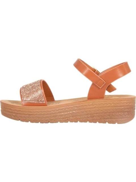 SANDALIA PLANA CON BRILLOS COGNAC VI LINE