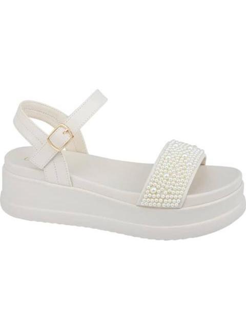 SANDALIA PLANA PERLAS BEIGE/HUESO VI LINE
