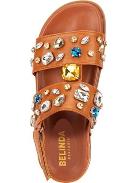 SANDALIA PLANA PIEDRAS COGNAC BELINDA PEREGRIN