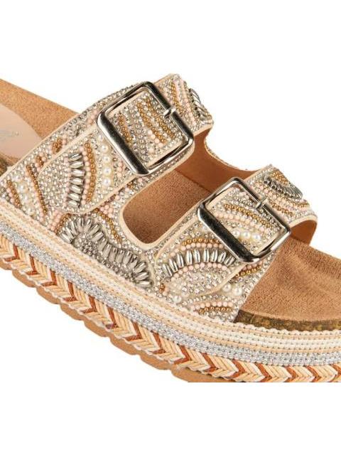 SANDALIA PLANA CON BRILLOS NUDE VI LINE FASHION