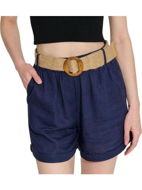 SHORT DE LINO CON CINTURON DE PAJA AZUL MARINO HOLLY LAND