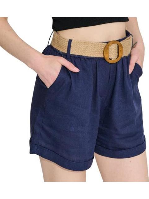 SHORT DE LINO CON CINTURON DE PAJA AZUL MARINO HOLLY LAND