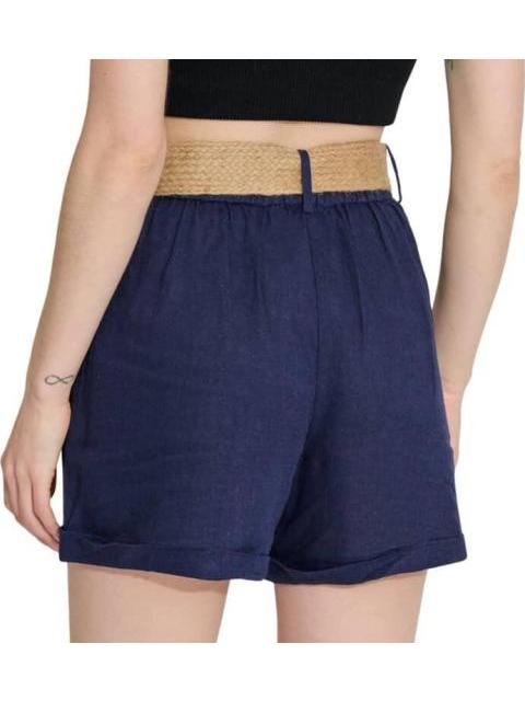 SHORT DE LINO CON CINTURON DE PAJA AZUL MARINO HOLLY LAND