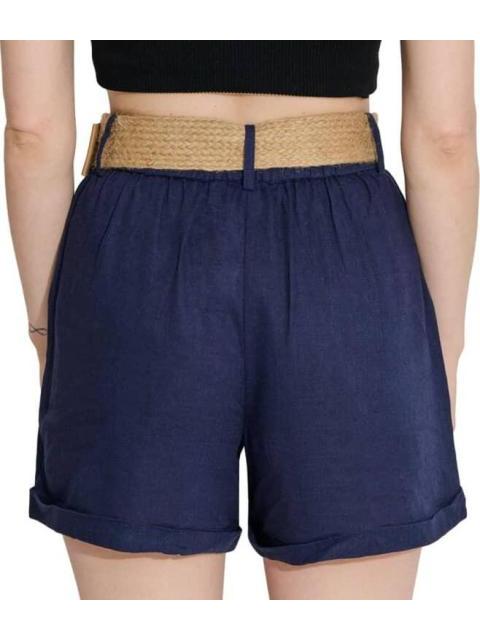 SHORT DE LINO CON CINTURON DE PAJA AZUL MARINO HOLLY LAND