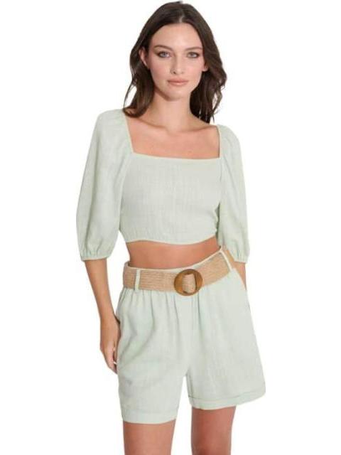 SHORT DE LINO CON CINTURON DE PAJA AZUL MENTA HOLLY LAND