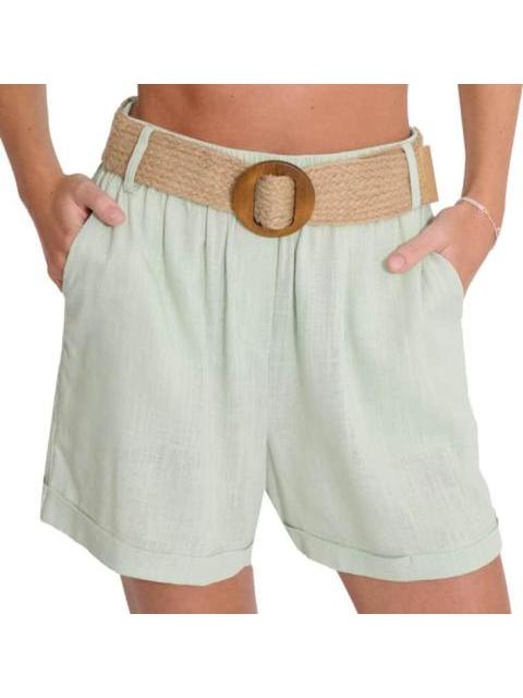 SHORT DE LINO CON CINTURON DE PAJA AZUL MENTA HOLLY LAND