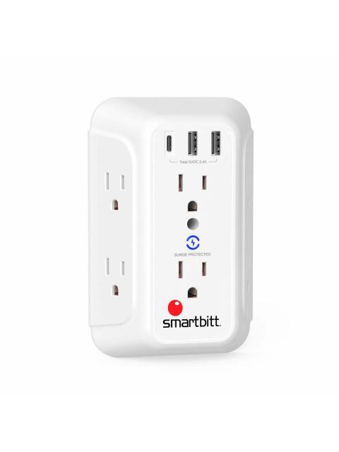 SMARTBITT SUPRESOR DE PICOS DE PARED SBSS-BW6-3U 6 CONTACTOS 3X USB 1480J 120V BLANCO