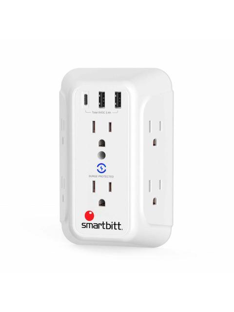 SMARTBITT SUPRESOR DE PICOS DE PARED SBSS-BW6-3U 6 CONTACTOS 3X USB 1480J 120V BLANCO