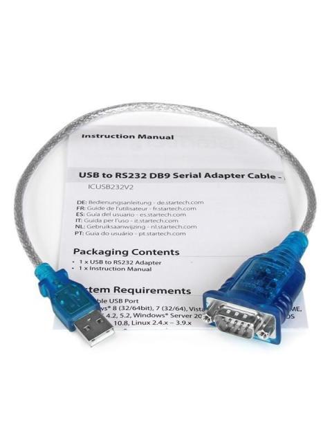 STARTECH  CABLE ADAPTADOR USB 2.0 A MACHO - RS-232 DE 1 PUERTO SERIAL DB9 MACHO 43CM AZUL-PLATA