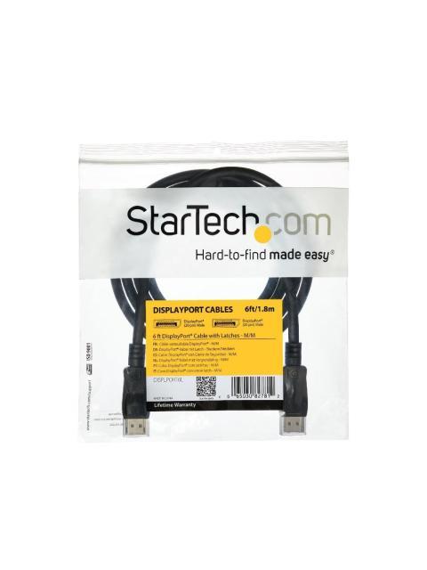 STARTECH  CABLE DISPLAYPORT CON CERTIFICACION VESA DISPLAYPORT 1.2 MACHO - DISPLAYPORT 1.2 MACHO 4K 1.8 METROS NEGRO CON CIERRE DE SEGURIDAD