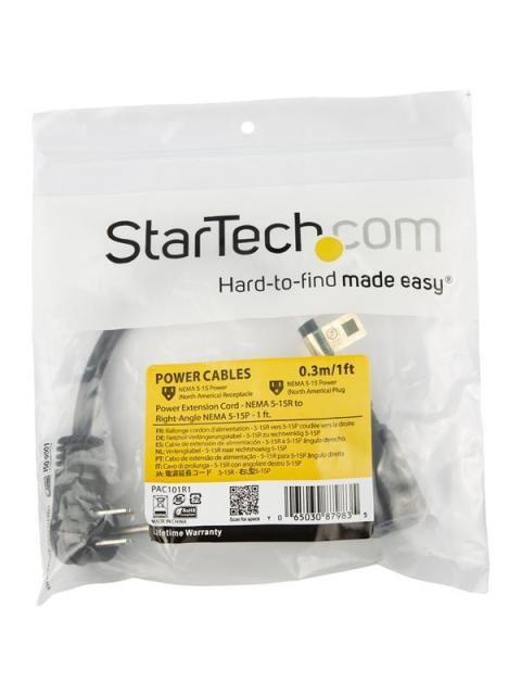 STARTECH  CABLE DE PODER ACODADO NEMA 5-15P MACHO - NEMA 5-15R ACOPLADOR HEMBRA 90CM NEGRO