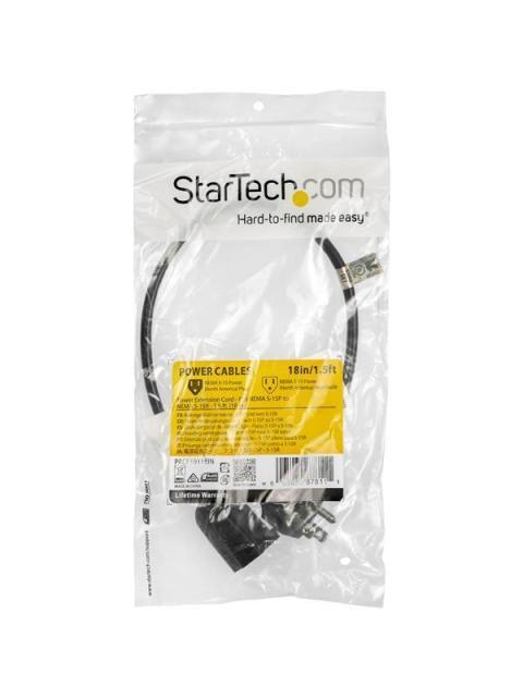STARTECH  CABLE DE PODER PLANO NEMA 5-15P MACHO - NEMA 5-15R HEMBRA 50CM NEGRO