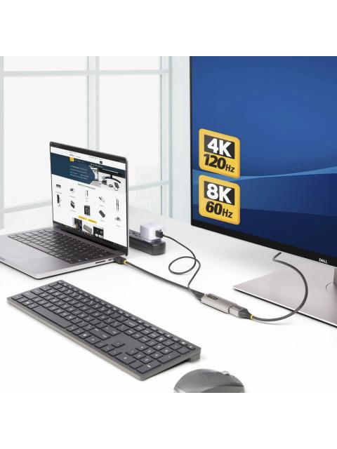 STARTECH  CABLE DISPLAYPORT 1.4 HEMBRA - HDMI 2.1 MACHO FULL HD 120HZ 31 CM NEGRO-PLATA