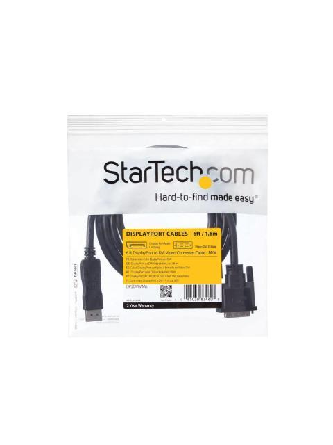 STARTECH  CABLE DISPLAYPORT 1.2 MACHO - DVI-D MACHO 1080P 1.8 METROS NEGRO